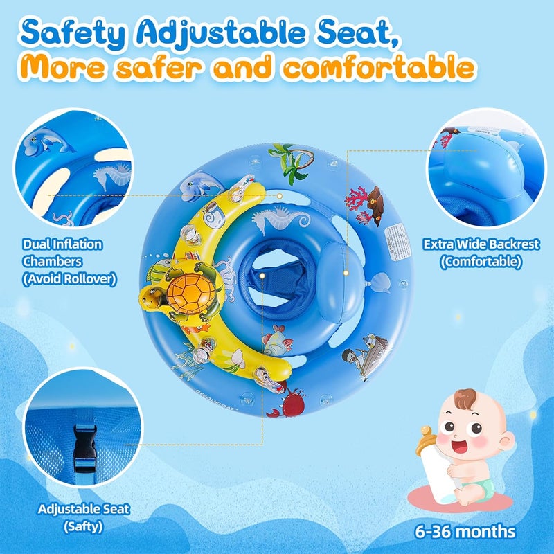 GEEQUFLOAT Baby Pool Float,Extra Wide Infant Pool Float,Baby Floaties 6-12 Months,Toddler Swim Float with Canopy Removable UPF50+ Sun Protection＆Toy Play Console,Adjustable Safety Seat,Toddler Floaties (Blue) - Image 4